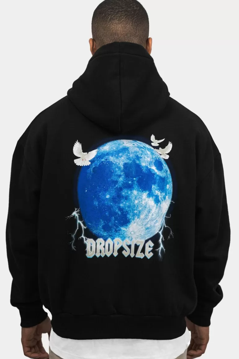 Online Dropsize Heavy Oversize Blue Moon Design Hoodie Black