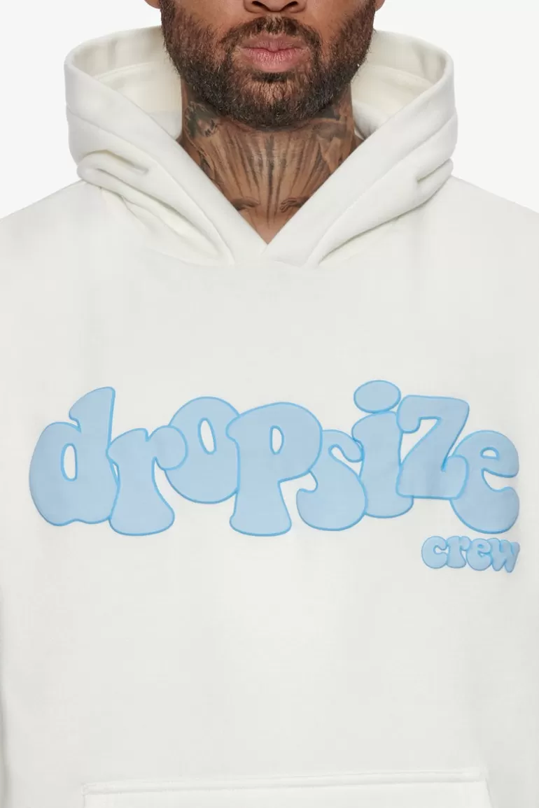 Sale Dropsize Heavy Oversize Blue Puffer Print Hoodie Cream White