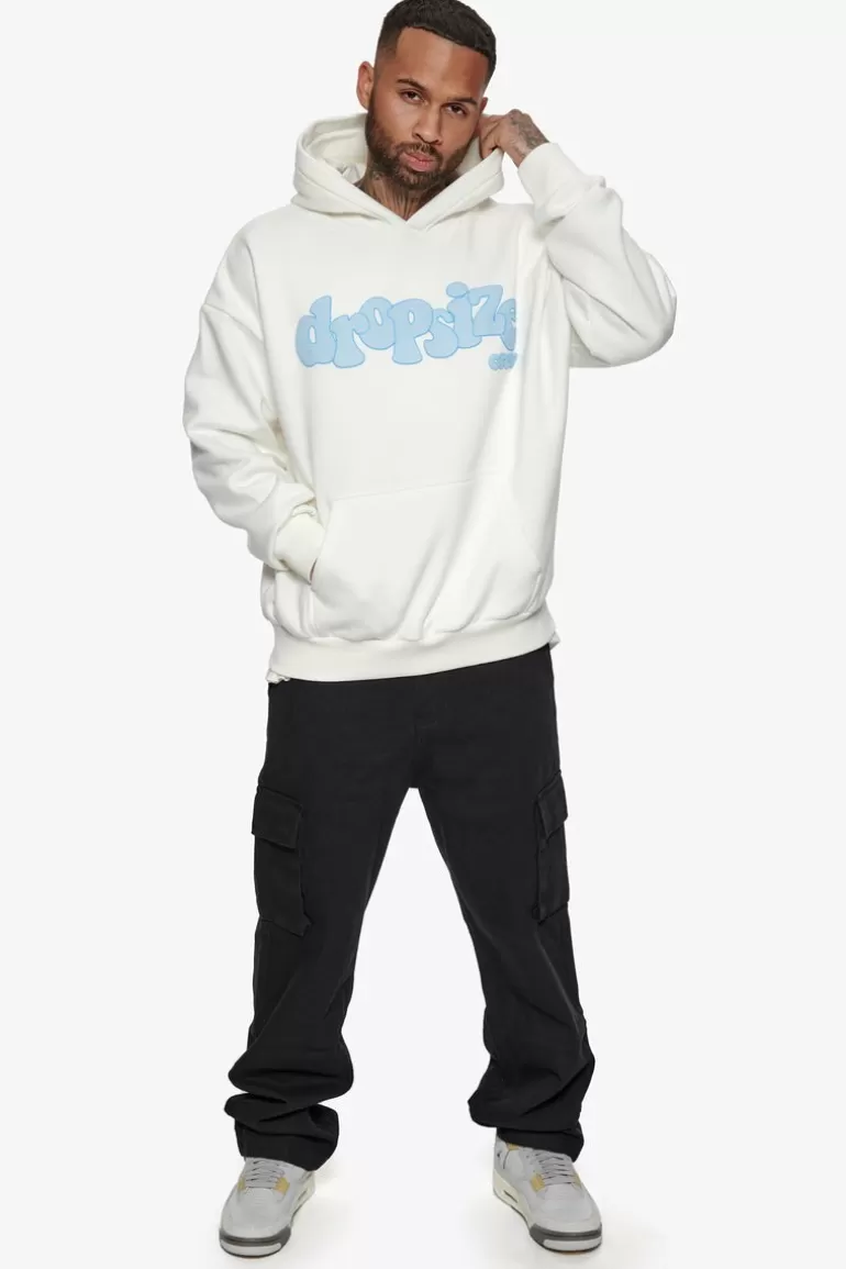 Sale Dropsize Heavy Oversize Blue Puffer Print Hoodie Cream White