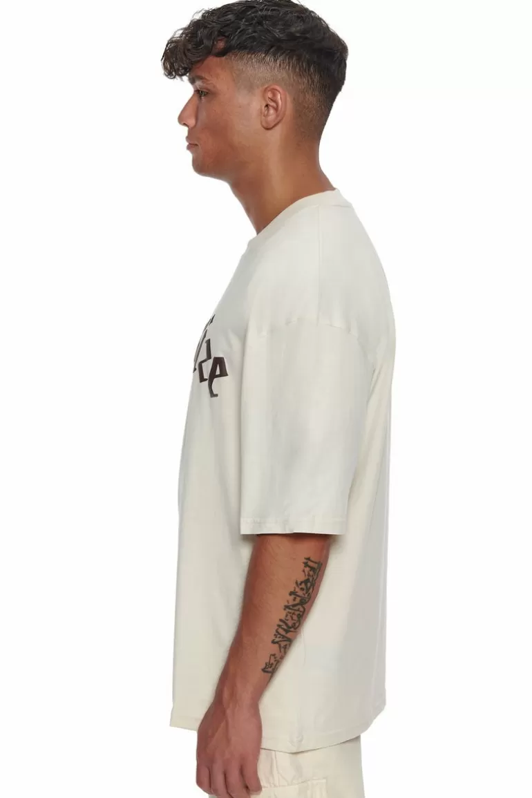 Best Dropsize Heavy Oversize Brown Logo Puffer Print T-Shirt Coconut Milk