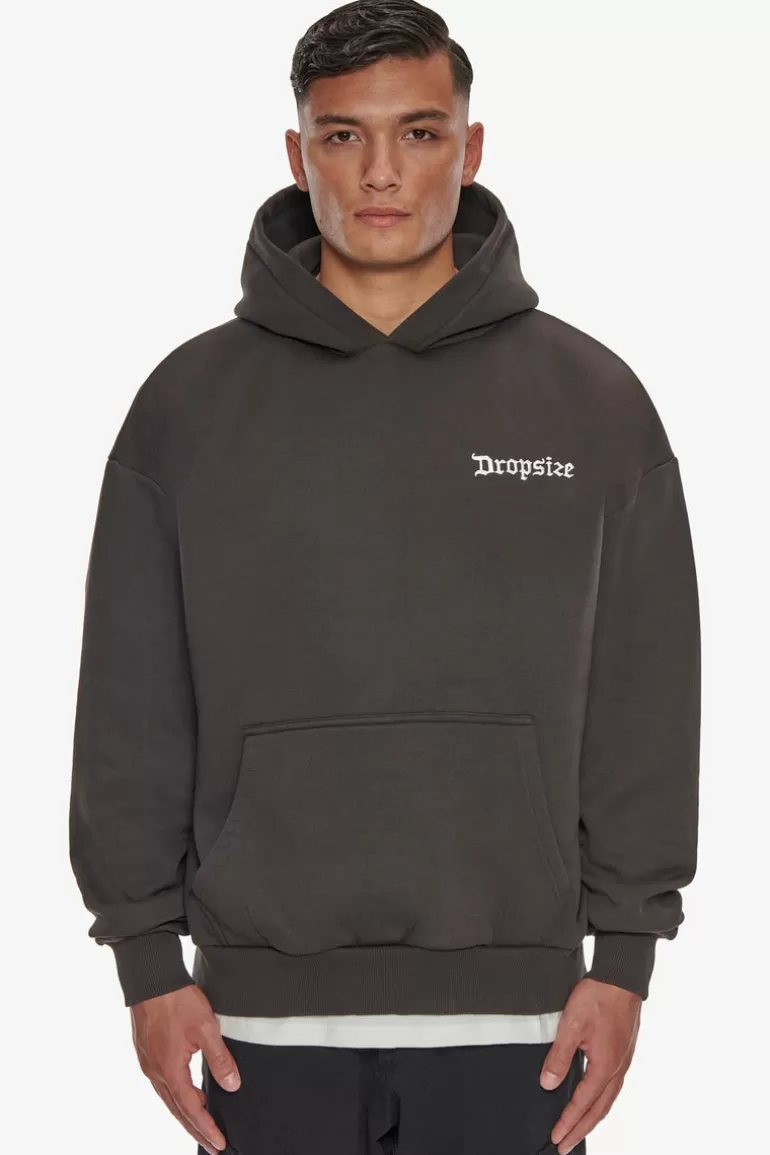 Clearance Dropsize Heavy Oversize Crew Love Dove Hoodie Washed Black