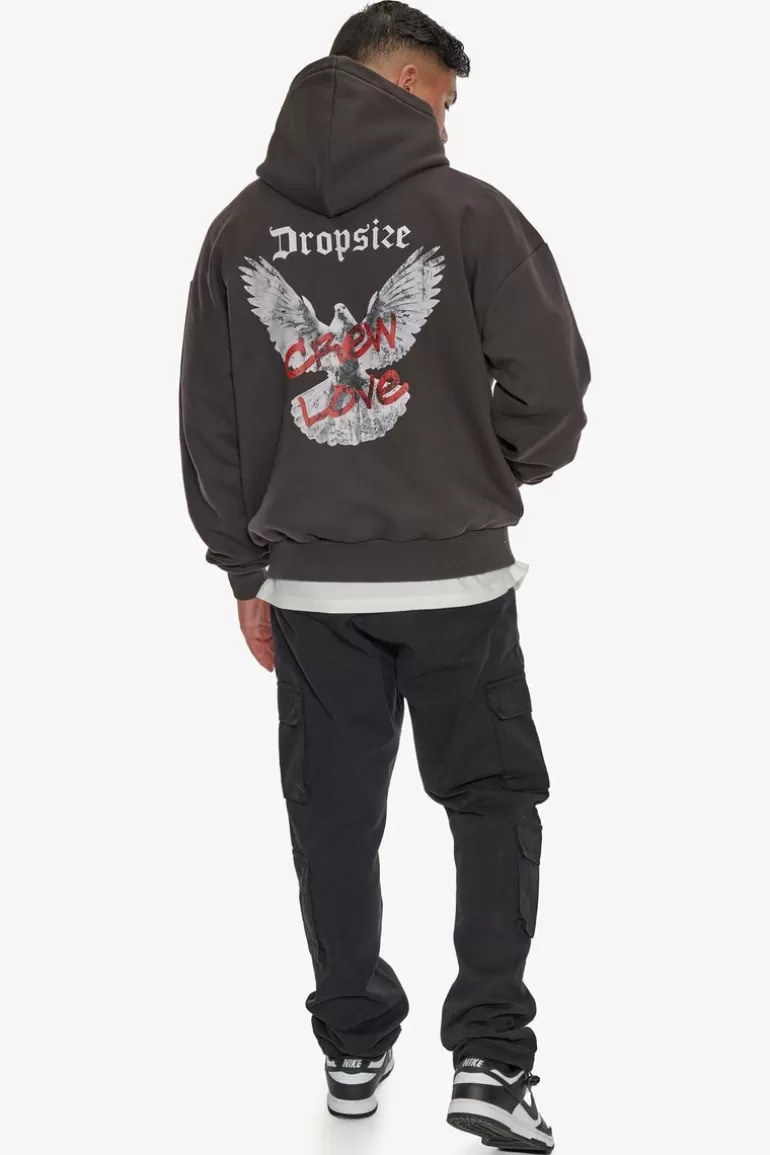 Clearance Dropsize Heavy Oversize Crew Love Dove Hoodie Washed Black