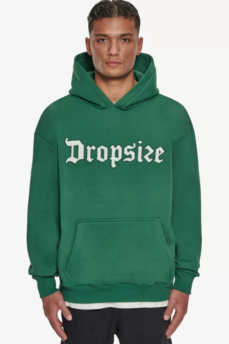 Discount Dropsize Heavy Oversize Frottee Embo Hoodie Washed Green / Cream