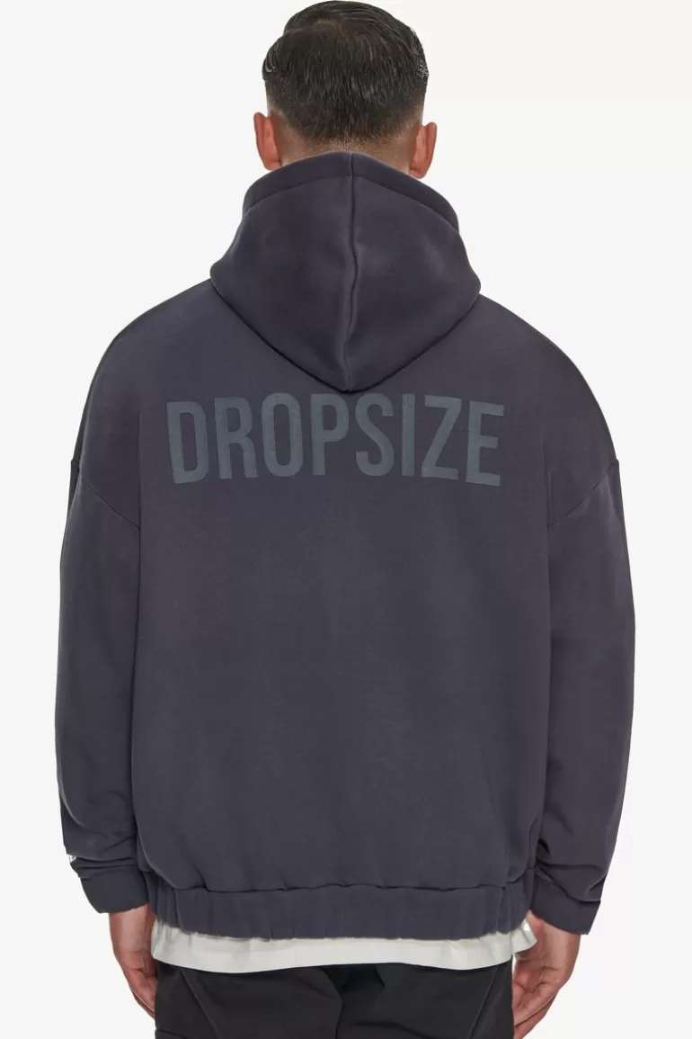 Outlet Dropsize Heavy Oversize Hd Print Zip Hoodie Washed Navy
