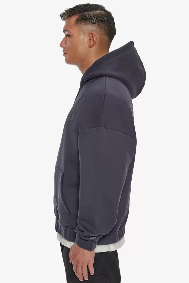Outlet Dropsize Heavy Oversize Hd Print Zip Hoodie Washed Navy
