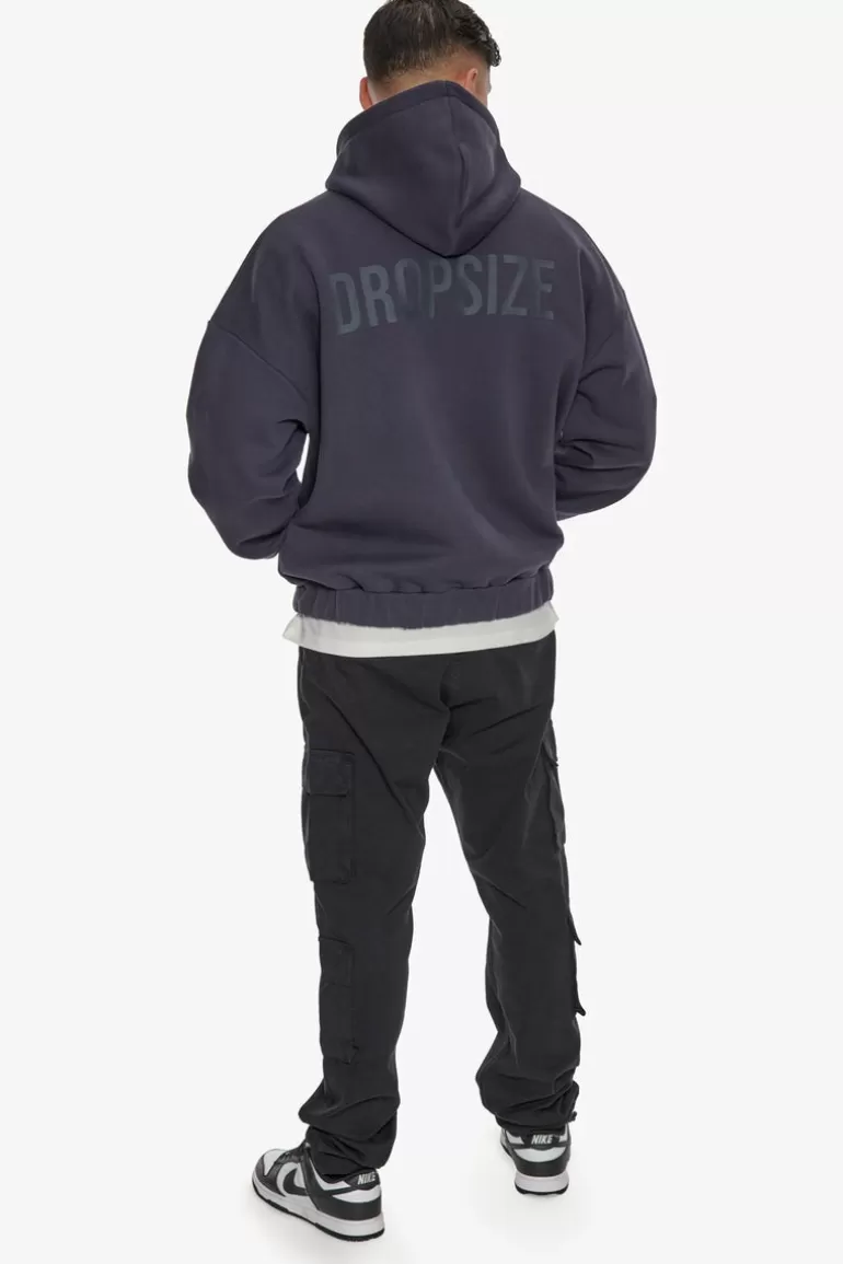 Outlet Dropsize Heavy Oversize Hd Print Zip Hoodie Washed Navy