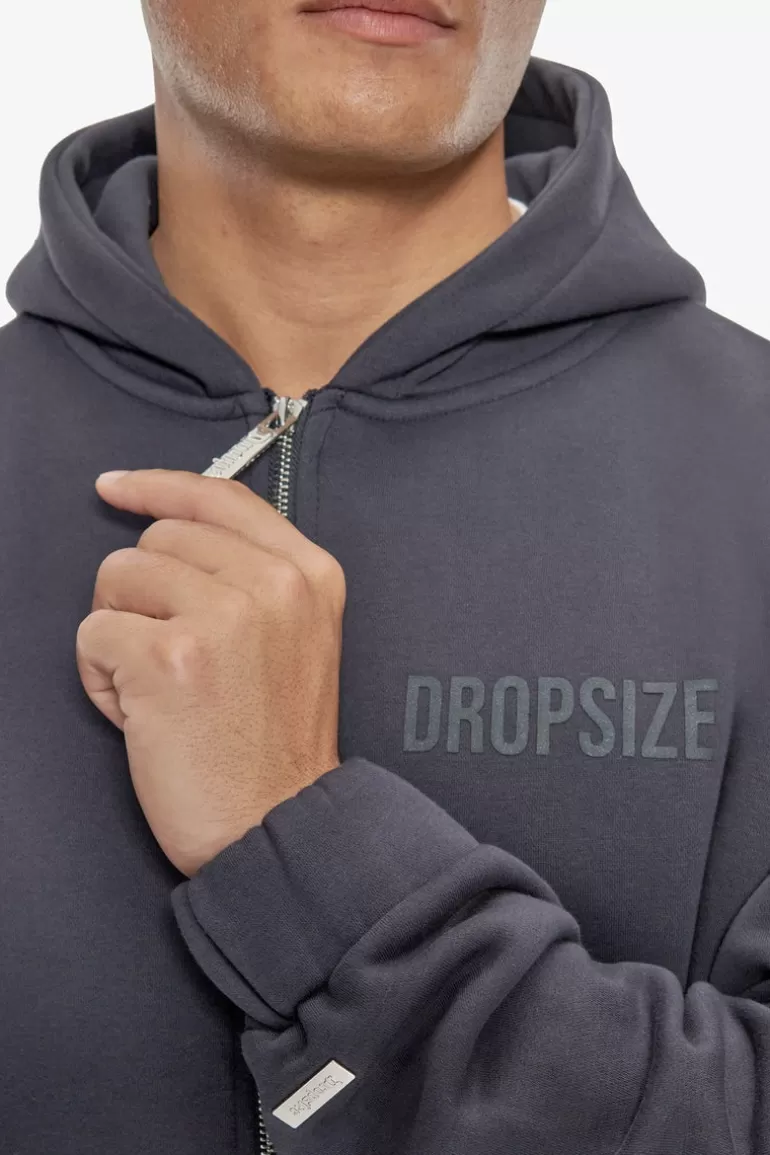 Outlet Dropsize Heavy Oversize Hd Print Zip Hoodie Washed Navy