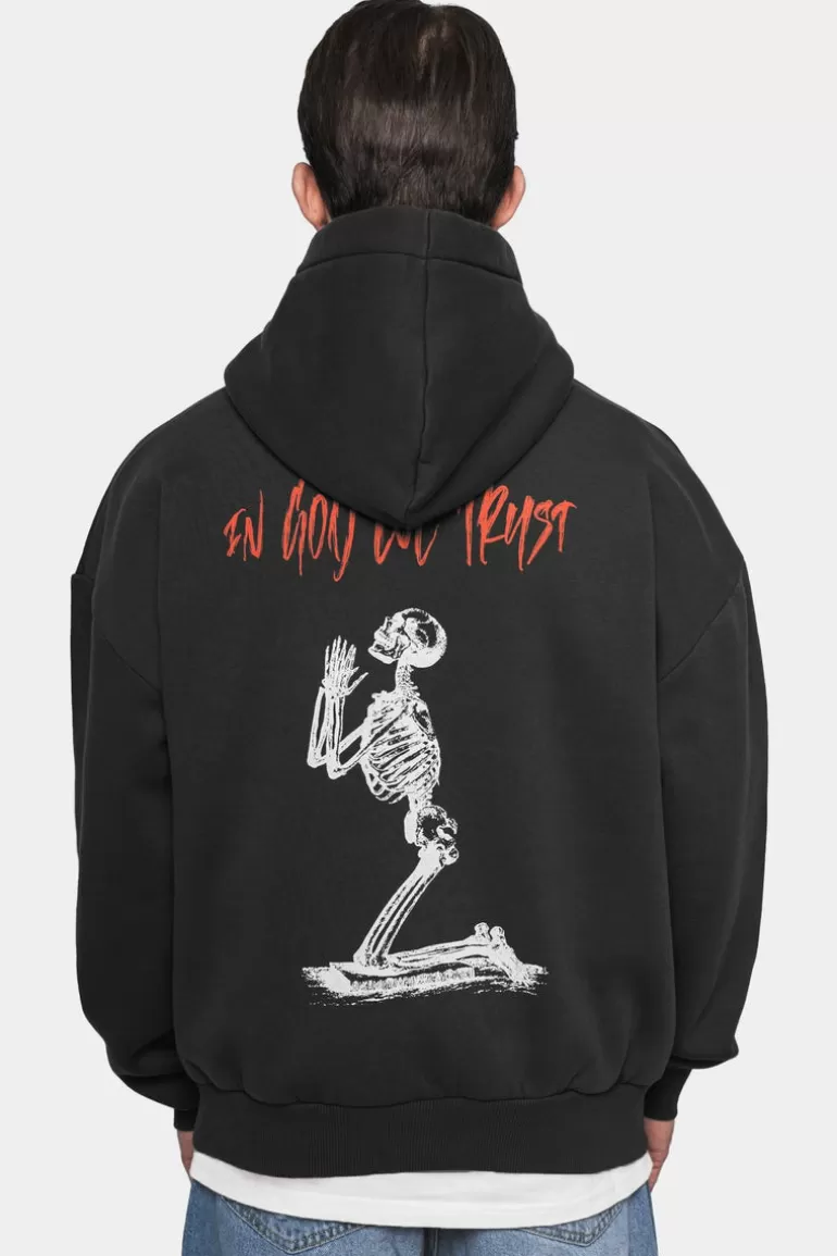 New Dropsize Heavy Oversize In God We Trust Hoodie Washed Black