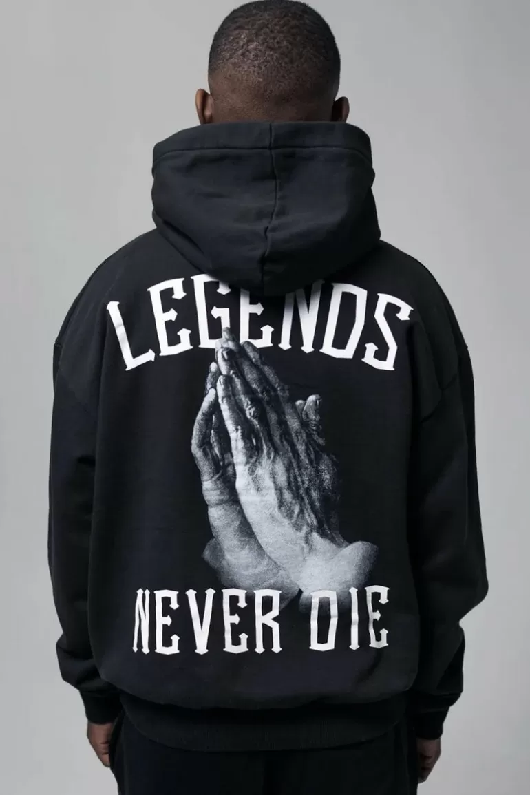 Sale Dropsize Heavy Oversize ''Legends Never Die'' Hoodie Washed Black