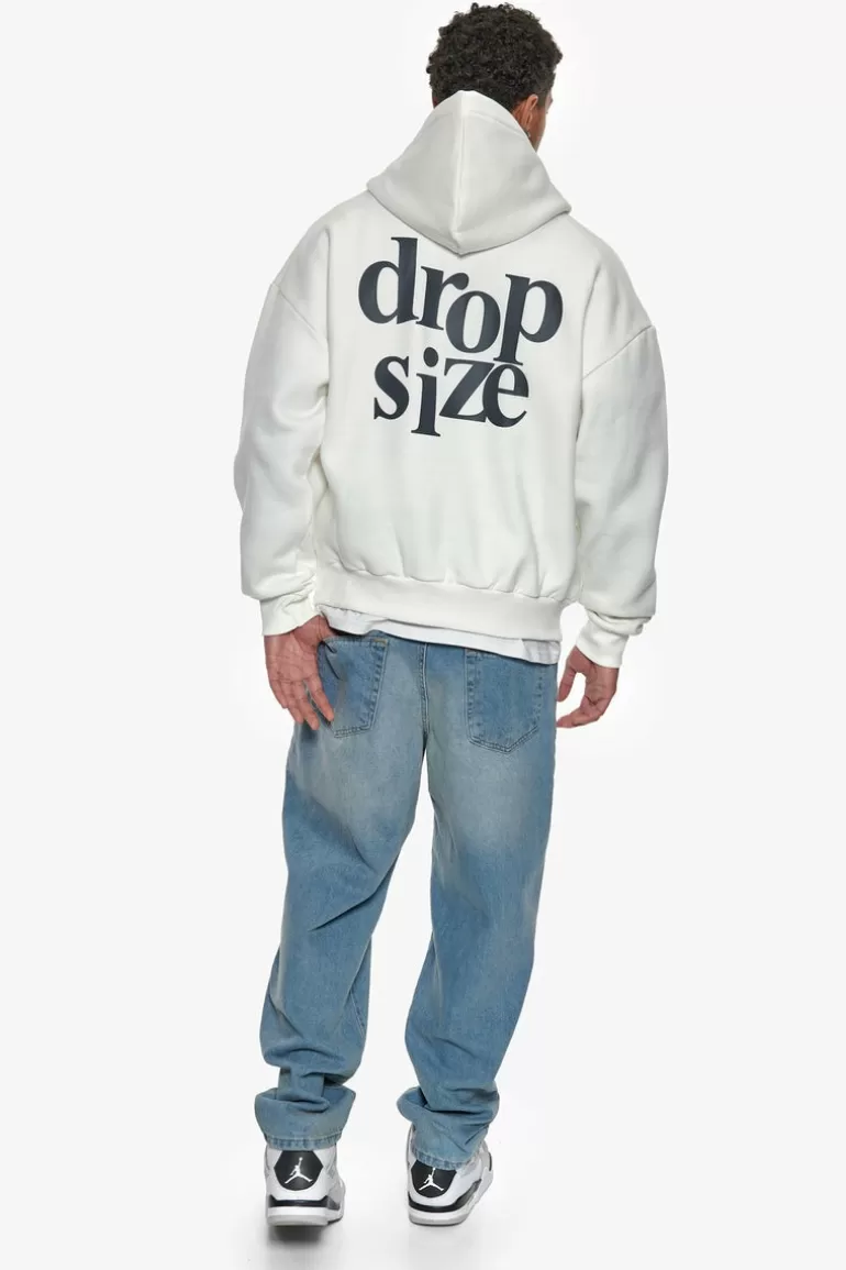 Hot Dropsize Heavy Oversize Letters Hoodie Cream White / Steel Grey