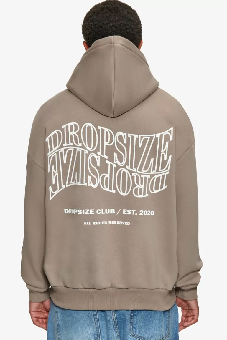 Cheap Dropsize Heavy Oversize Mirrored Logo Hoodie Simply Taupe