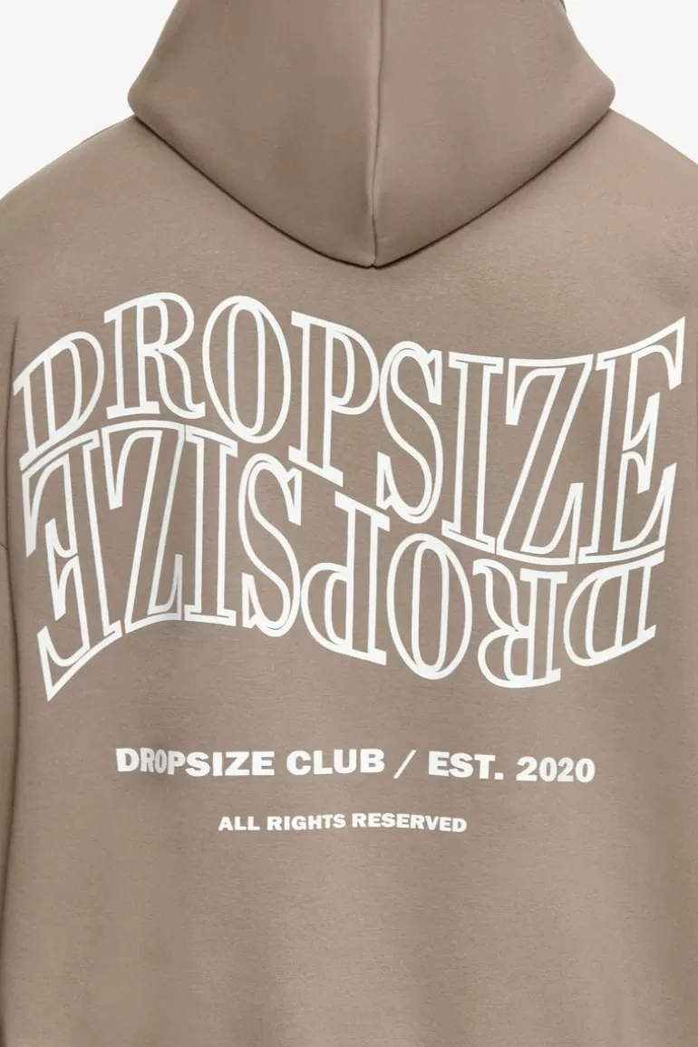 Cheap Dropsize Heavy Oversize Mirrored Logo Hoodie Simply Taupe