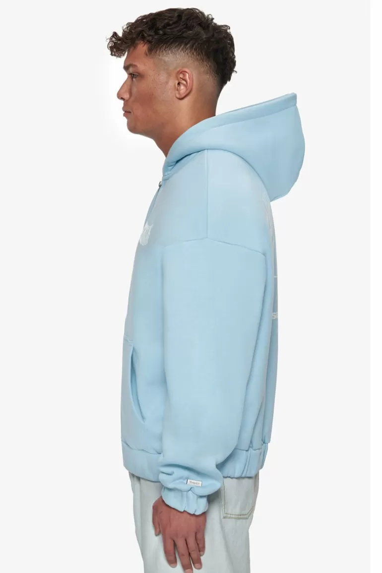 Cheap Dropsize Heavy Oversize Mirrored Logo Zip-Hoodie Baby Blue