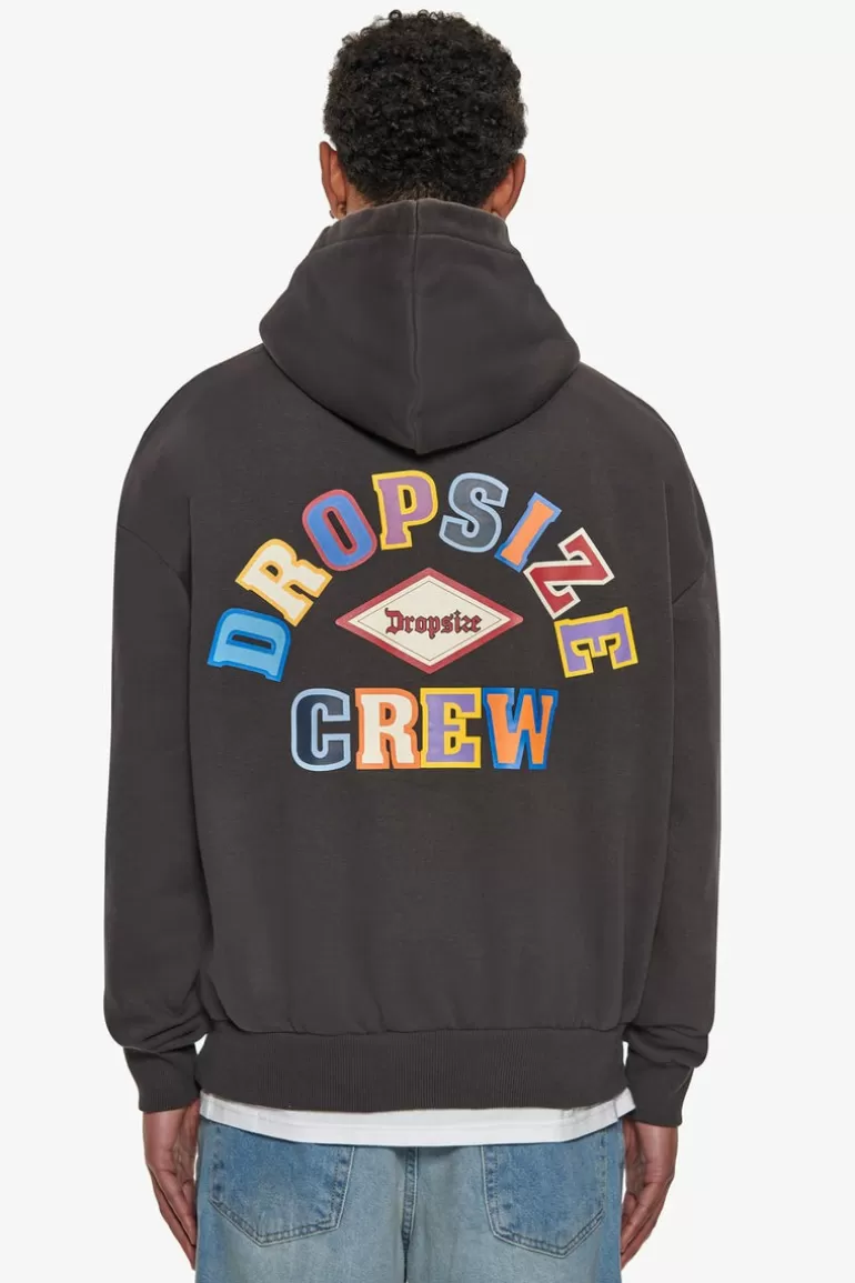 New Dropsize Heavy Oversize Multicolor Logo Hoodie Washed Black