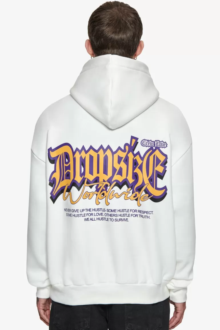 Discount Dropsize Heavy Oversize Never Give Up Hoodie Washed White