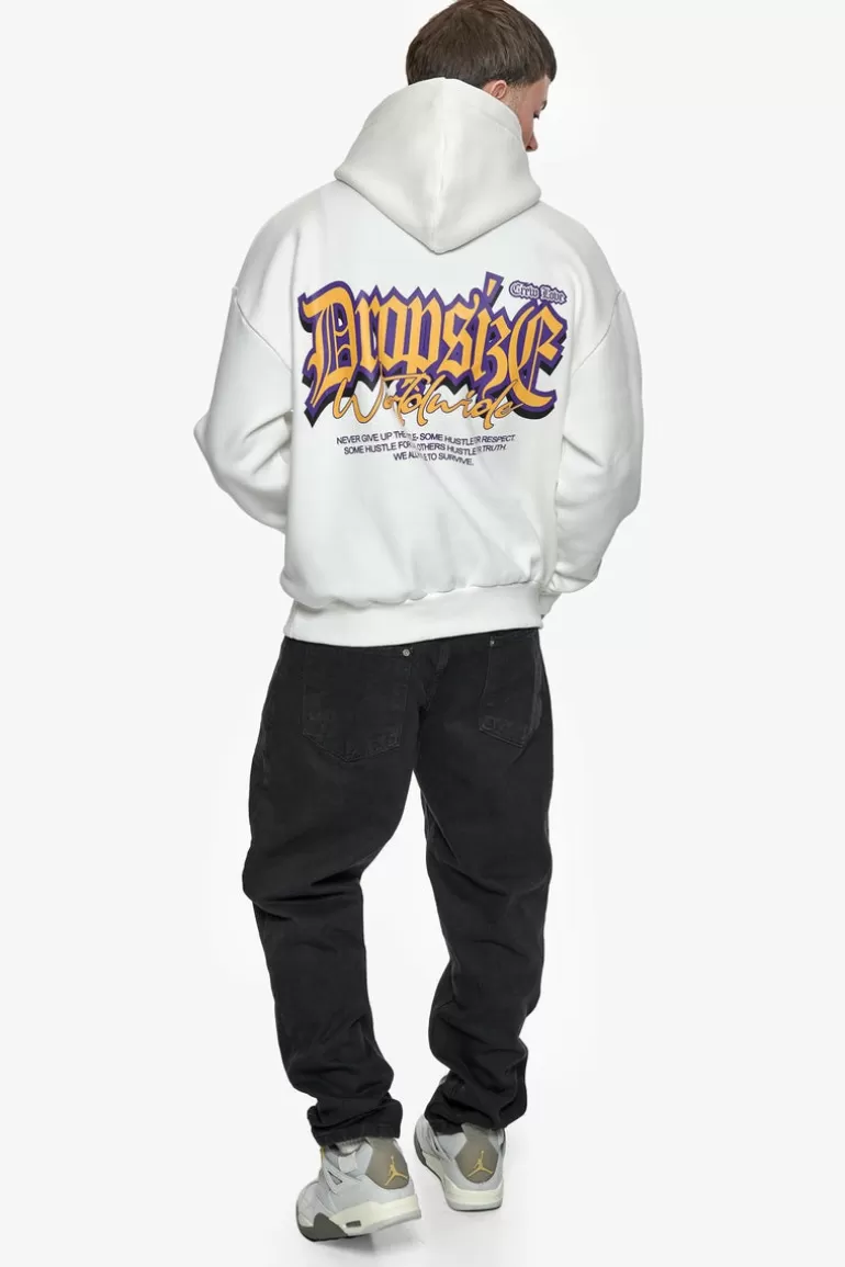 Discount Dropsize Heavy Oversize Never Give Up Hoodie Washed White