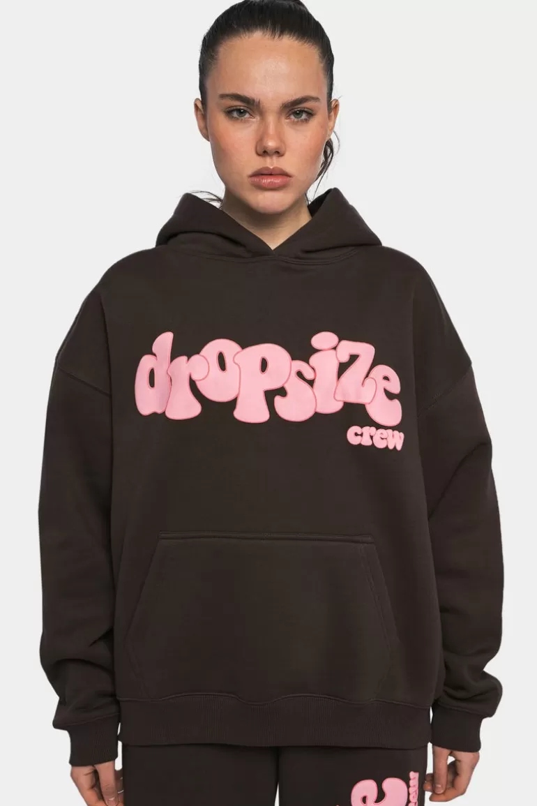 New Dropsize Heavy Oversize Pink Puffer Print Hoodie Chocolate Brown