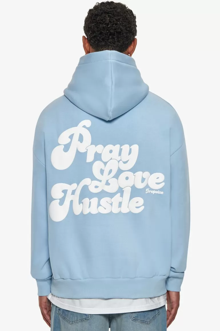Store Dropsize Heavy Oversize Pray Love Hustle Hoodie Baby Blue