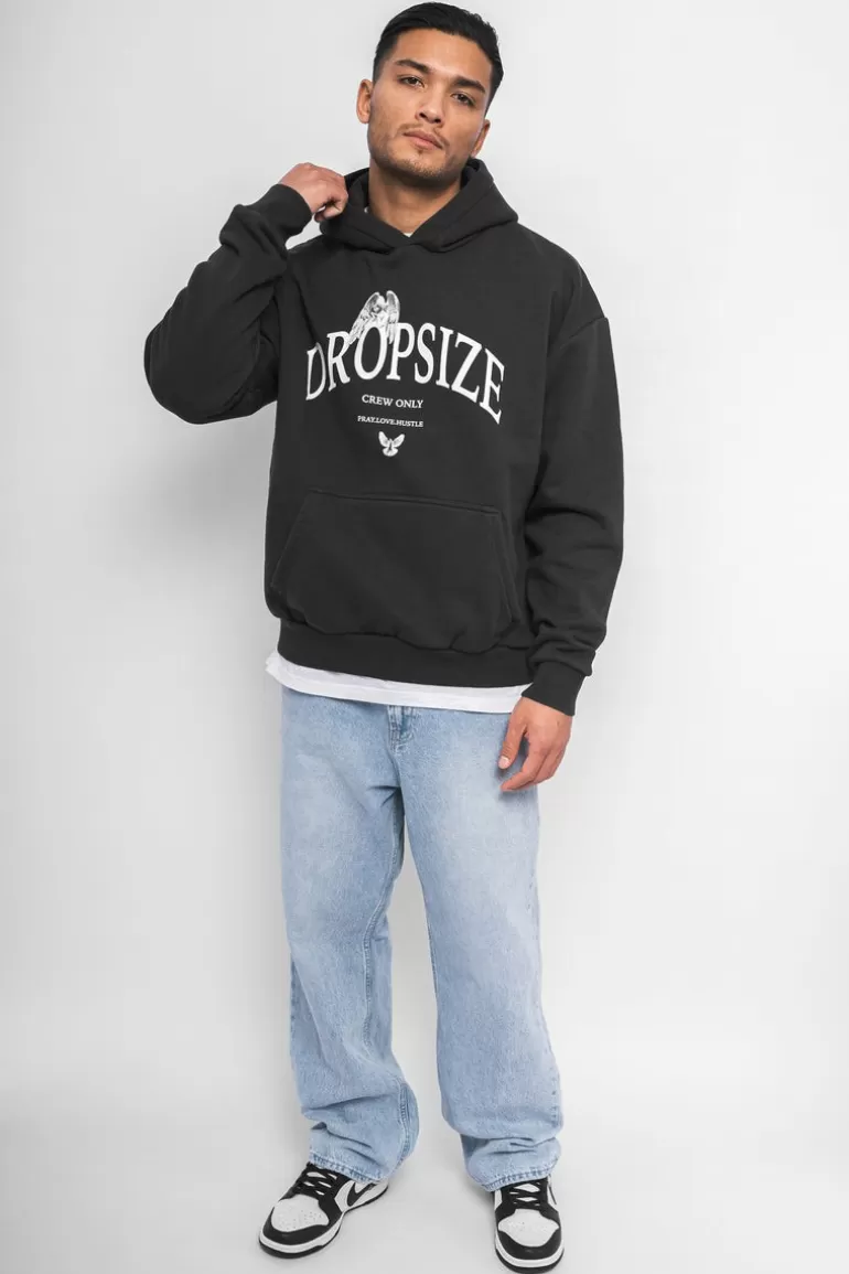 Clearance Dropsize Heavy Oversize Pray Love Hustle Hoodie Washed Black