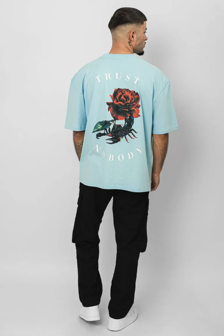 Sale Dropsize Heavy Oversize Scorpion Design T-Shirt Baby Blue