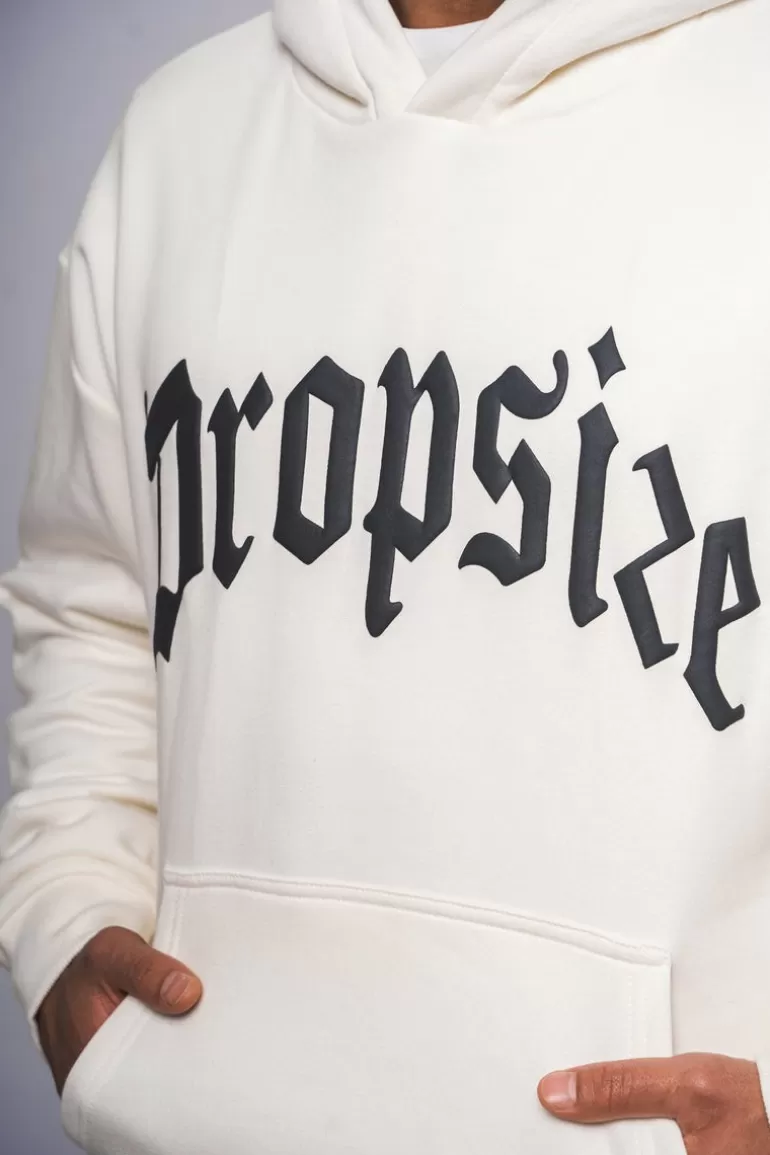 Store Dropsize Heavy Oversize Steel Grey Puffer Print Hoodie Cream White