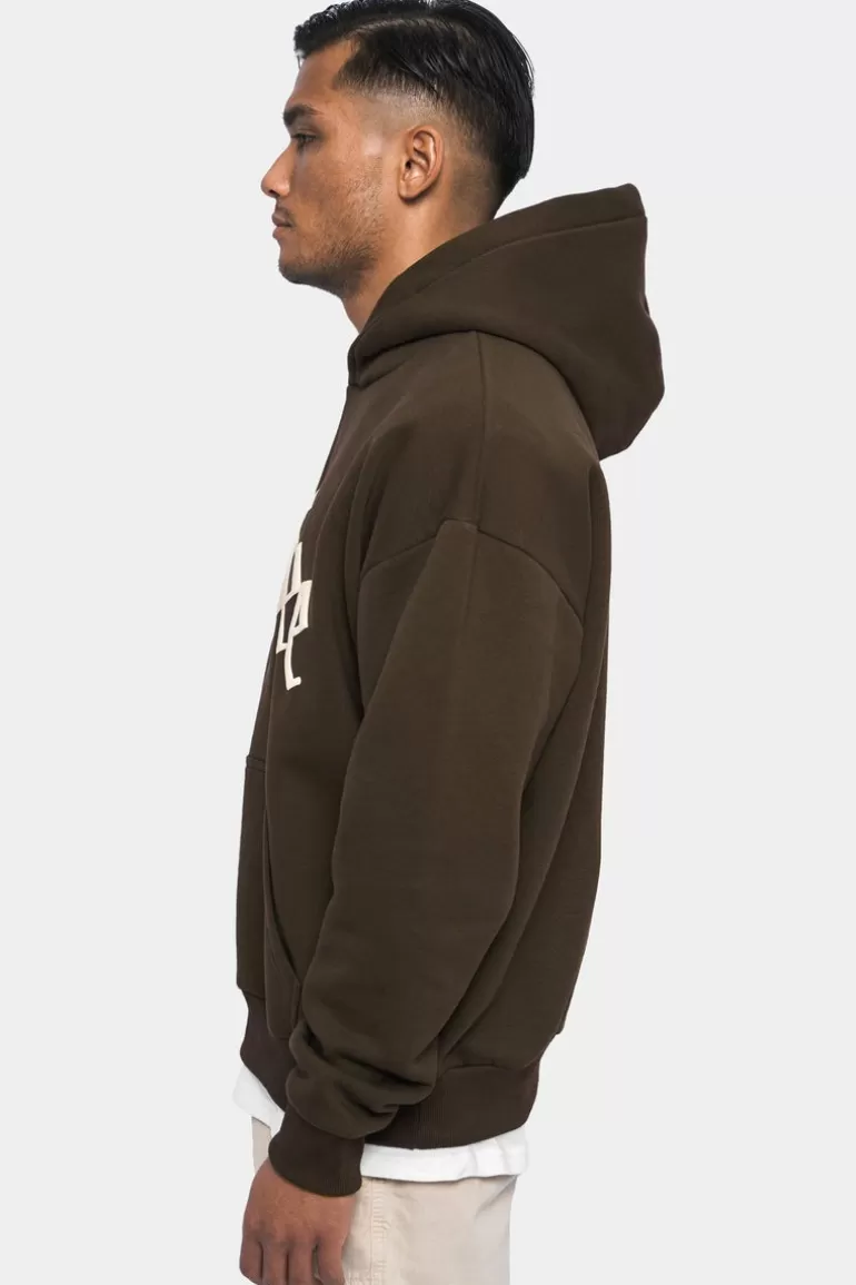 New Dropsize Heavy Oversize V2 Puffer Print Hoodie Chocolate Brown