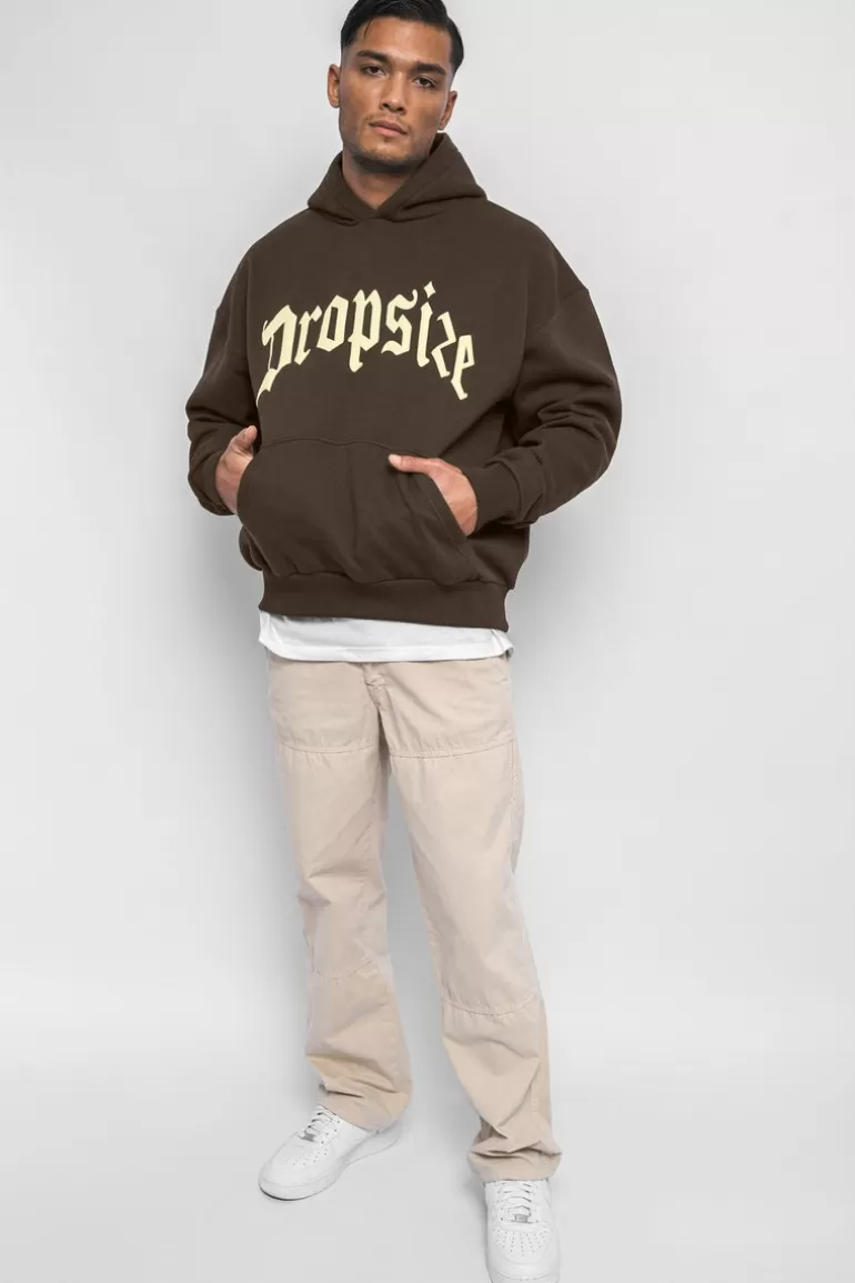 New Dropsize Heavy Oversize V2 Puffer Print Hoodie Chocolate Brown