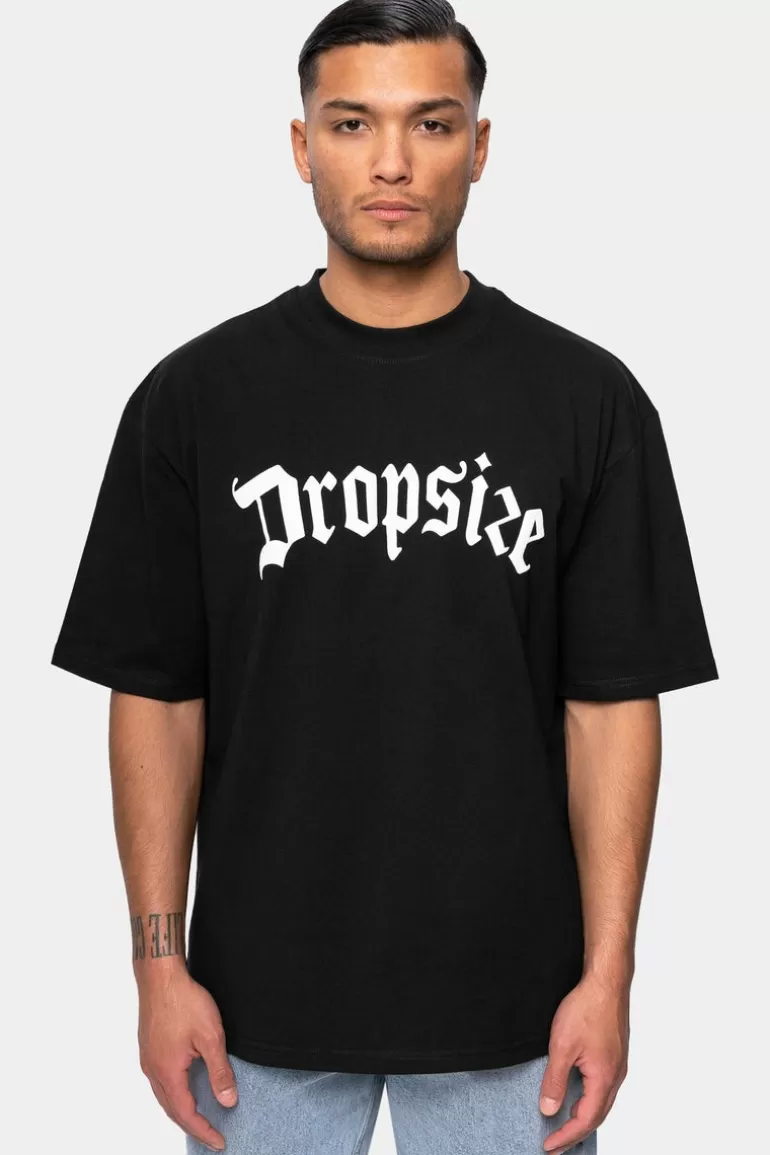 Cheap Dropsize Heavy Oversize White Logo Puffer Print T-Shirt Black