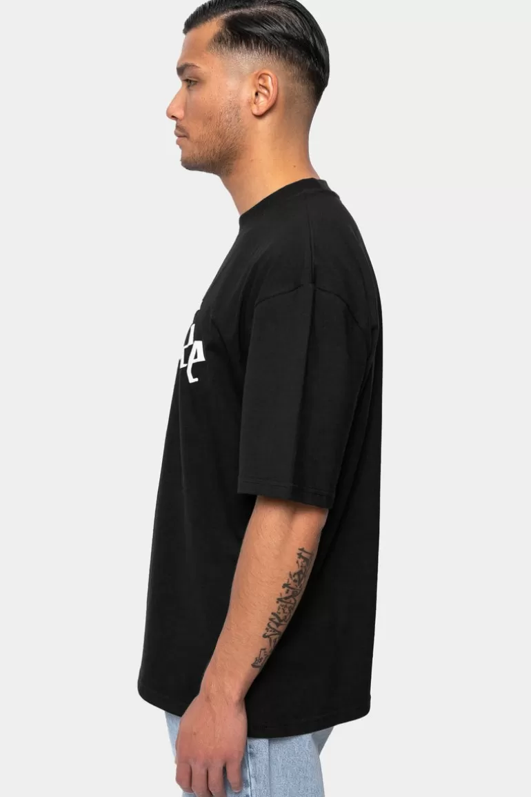 Cheap Dropsize Heavy Oversize White Logo Puffer Print T-Shirt Black