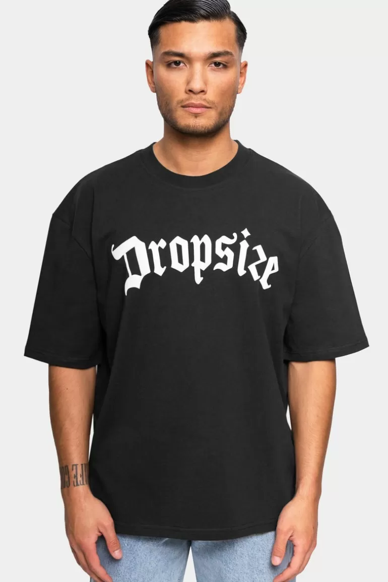 Hot Dropsize Heavy Oversize White Logo Puffer Print T-Shirt Washed Black