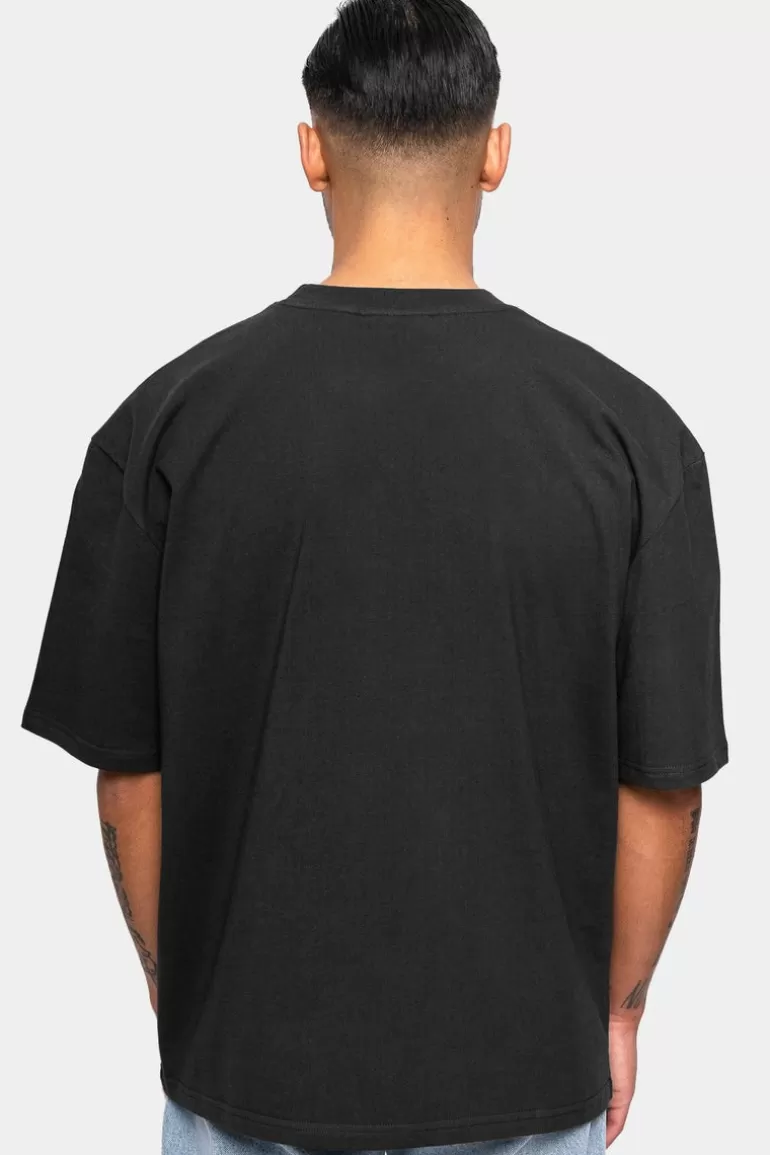 Hot Dropsize Heavy Oversize White Logo Puffer Print T-Shirt Washed Black