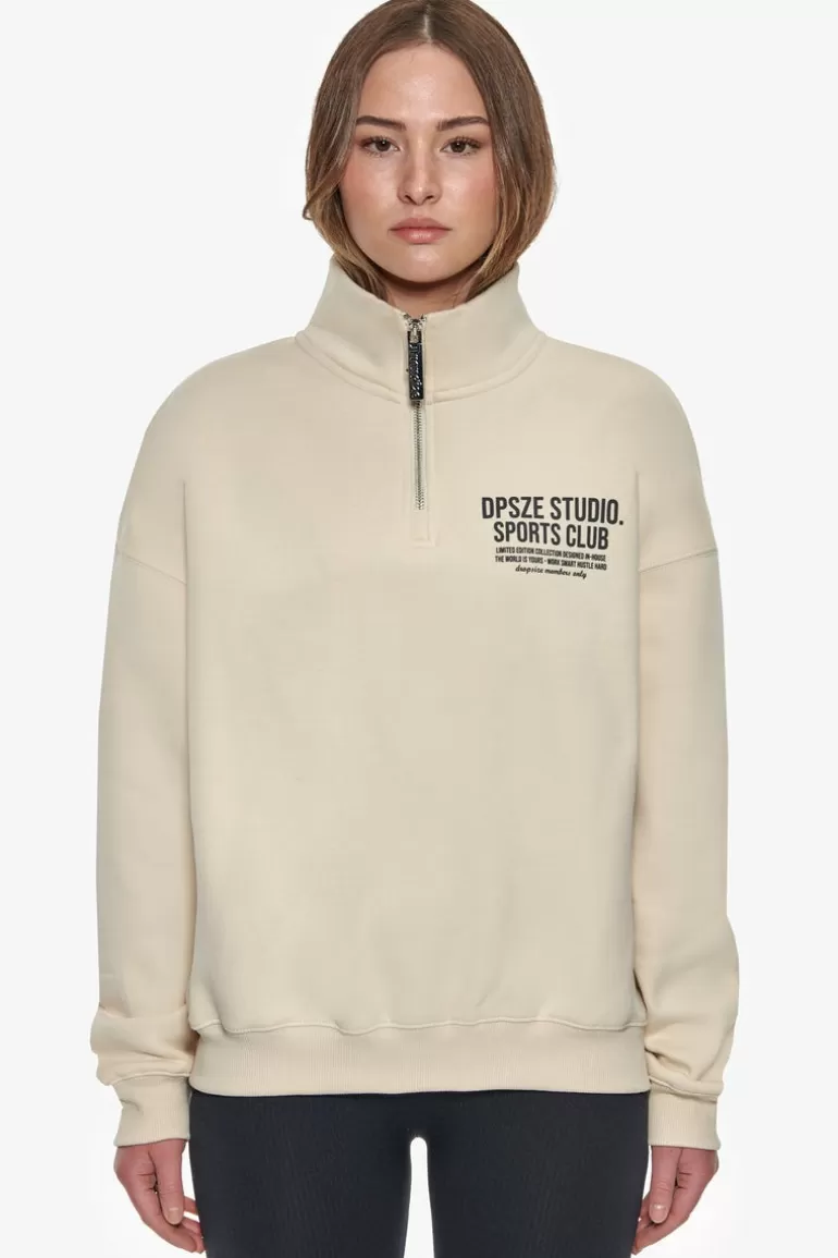 Shop Dropsize Heavy Oversized Ladies Sportsclub Half Zip Hoodie Coconut Milk