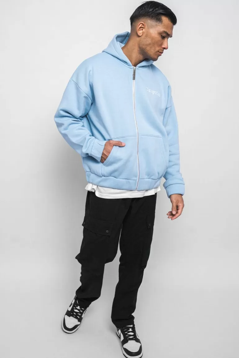 Sale Dropsize Super Heavy Oversize Blank Zip Hoodie Baby Blue