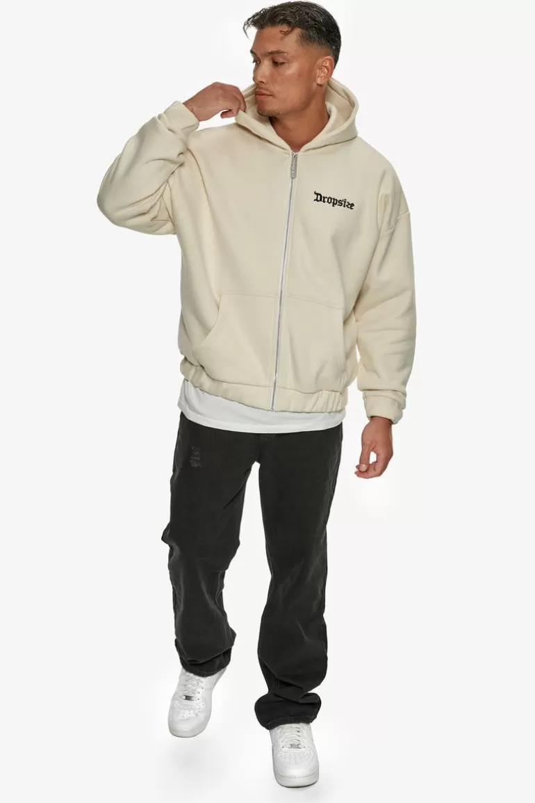 Clearance Dropsize Super Heavy Oversize Blank Zip Hoodie Coconut Milk