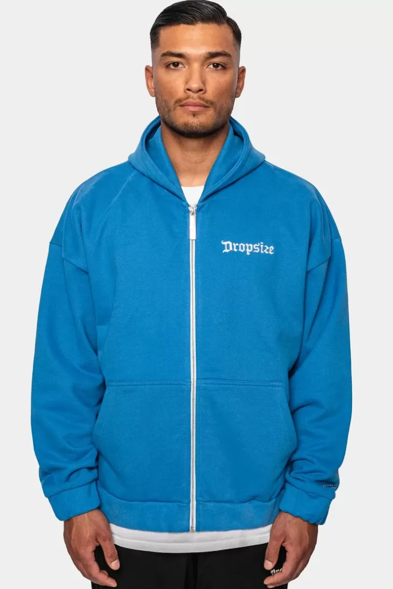 Clearance Dropsize Super Heavy Oversize Blank Zip Hoodie Royal Blue