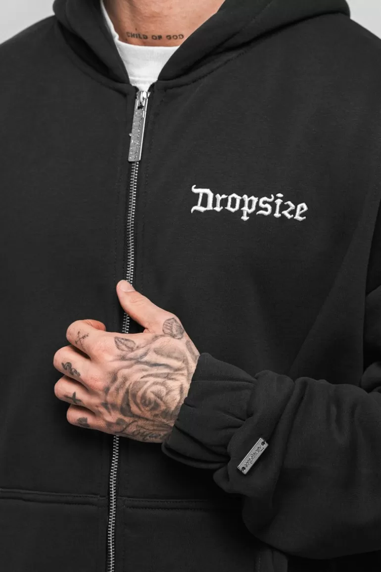 Shop Dropsize Super Heavy Oversize Blank Zip Hoodie Washed Black