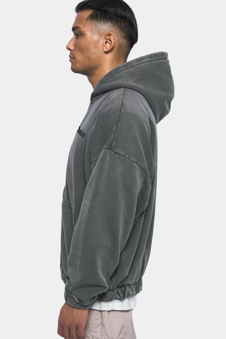 Discount Dropsize Super Heavy Oversize Blank Zip Hoodie Washed Grey