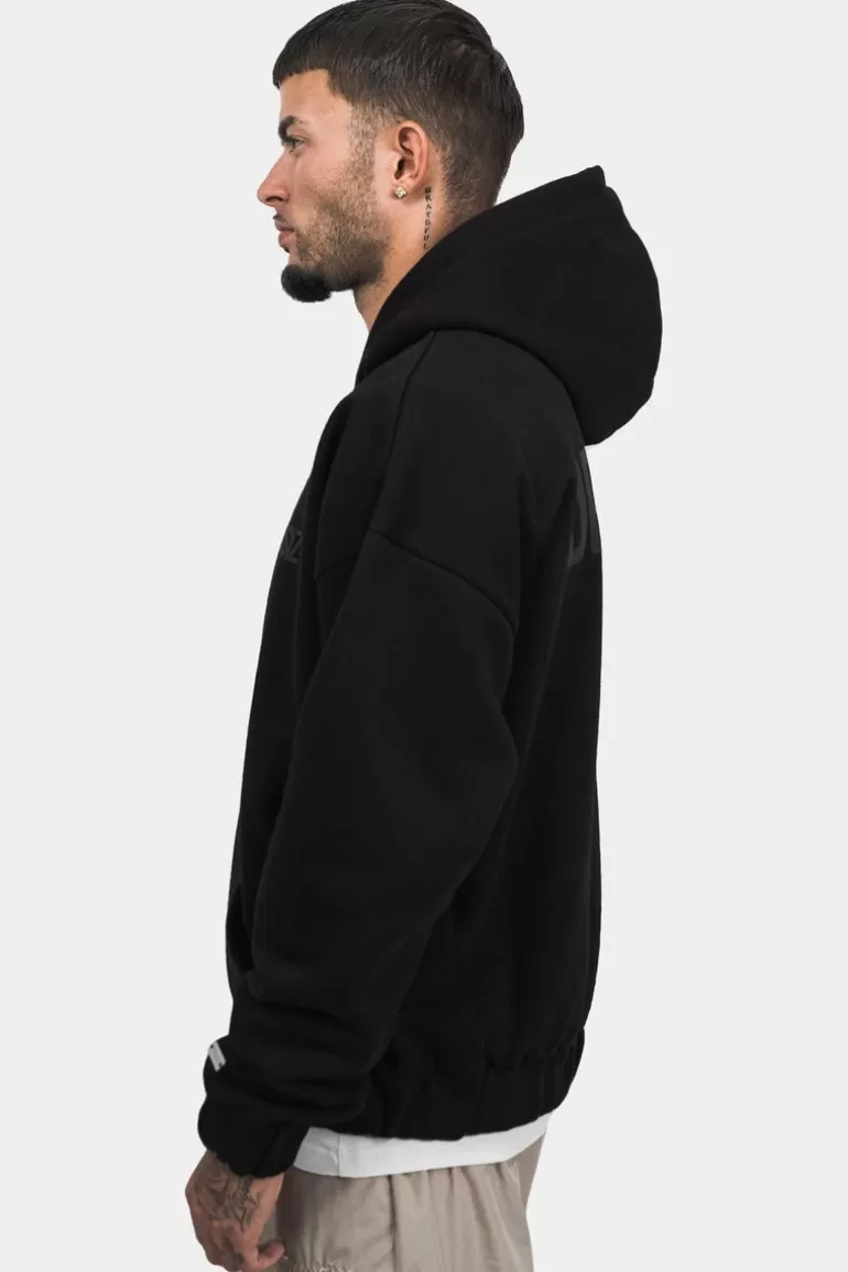 Discount Dropsize Super Heavy Oversize Hd Print Zip Hoodie Black