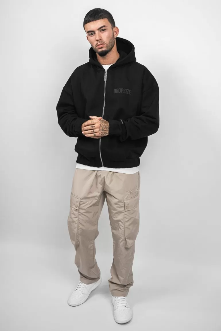 Discount Dropsize Super Heavy Oversize Hd Print Zip Hoodie Black