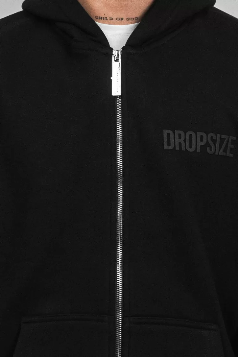 Discount Dropsize Super Heavy Oversize Hd Print Zip Hoodie Black