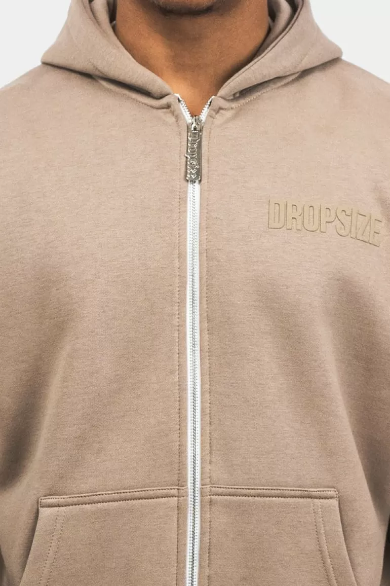 Clearance Dropsize Super Heavy Oversize Hd Print Zip Hoodie Silver Mink