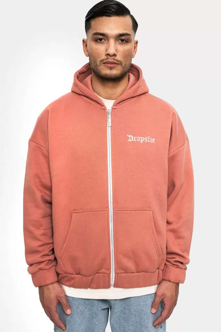 Best Dropsize Super Heavy Oversize Logo Design Zip Hoodie Canyon Clay