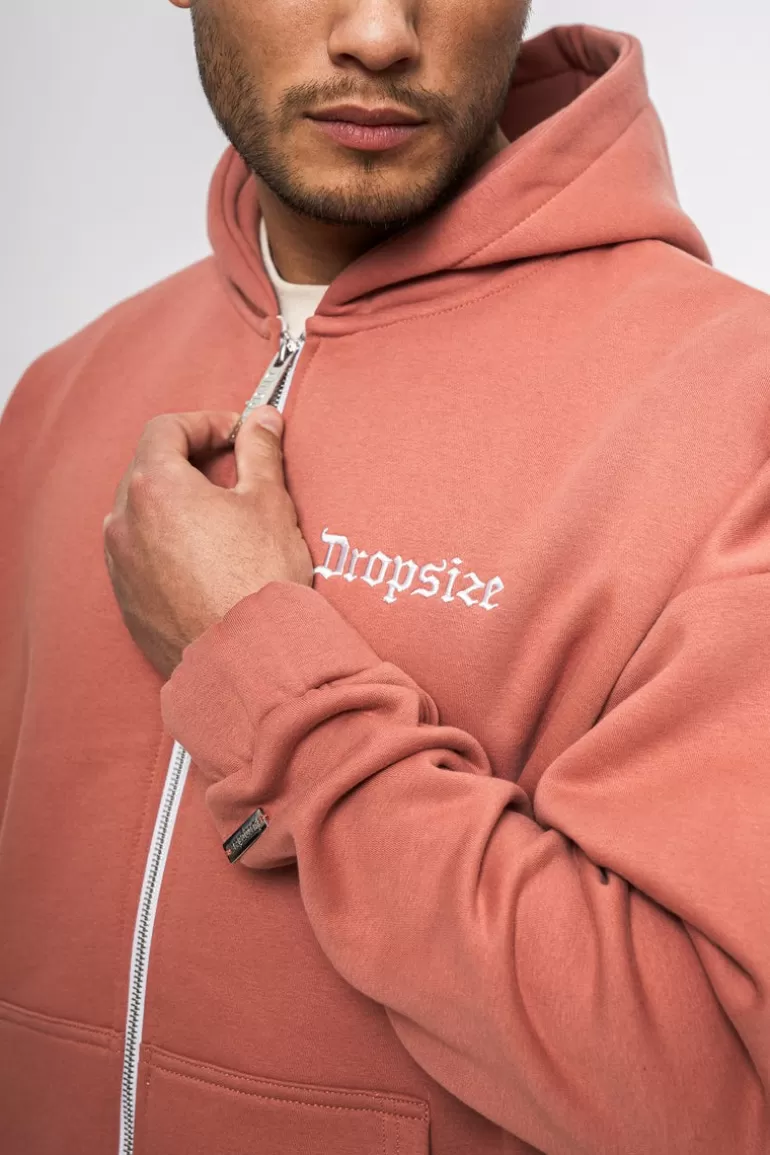 Best Dropsize Super Heavy Oversize Logo Design Zip Hoodie Canyon Clay
