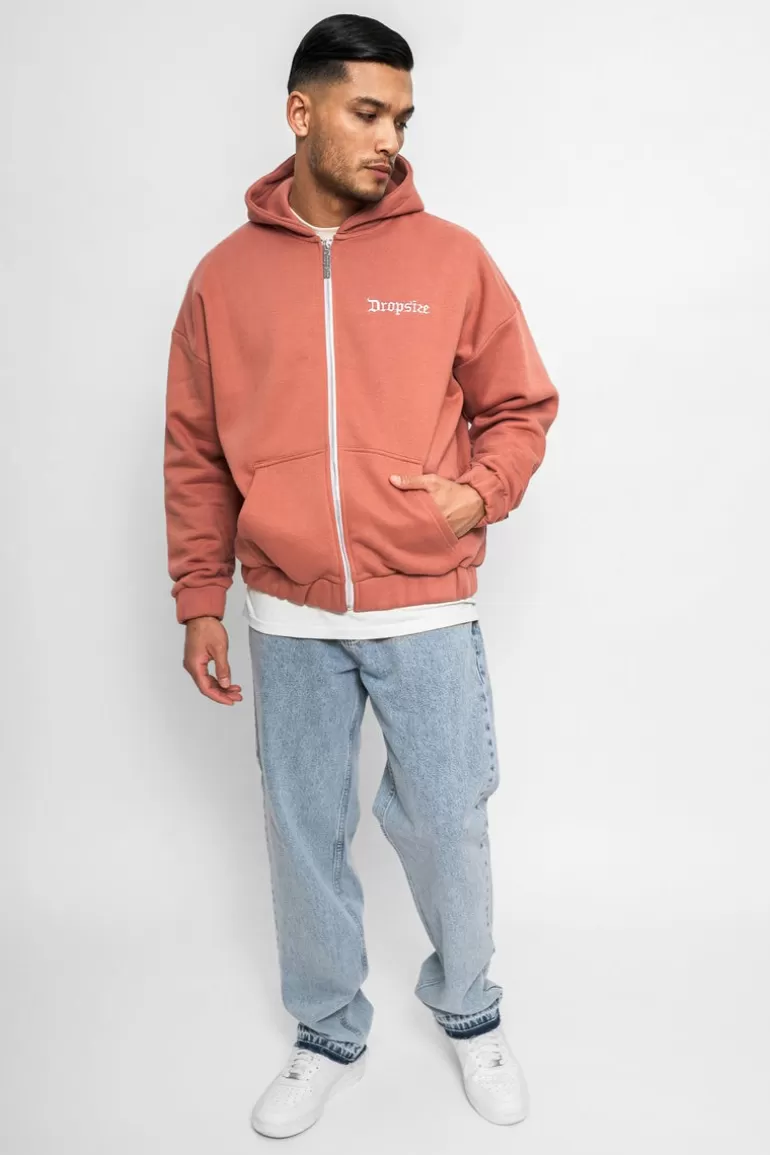 Best Dropsize Super Heavy Oversize Logo Design Zip Hoodie Canyon Clay