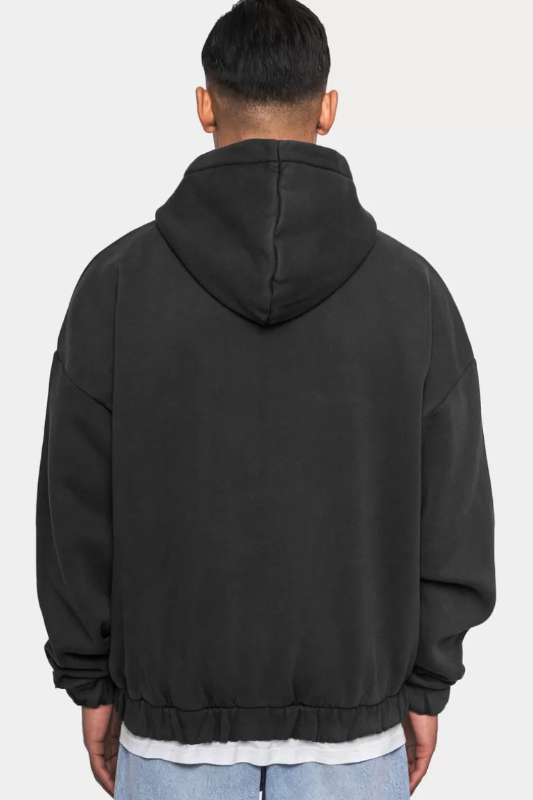 Sale Dropsize Super Heavy Oversize Logo Zip Hoodie Acid Washed Black