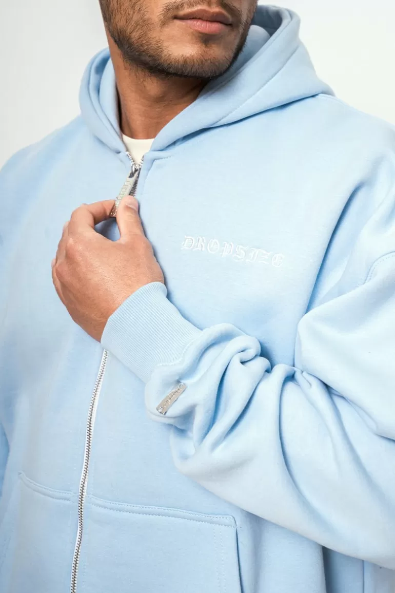 Clearance Dropsize Super Heavy Oversize Logo Zip Hoodie Baby Blue
