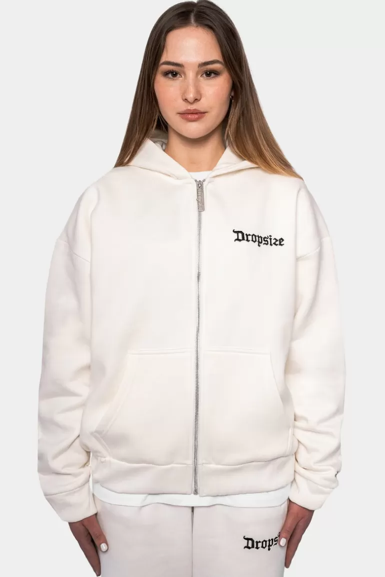 Discount Dropsize Super Heavy Oversize Logo Zip Hoodie Cream White