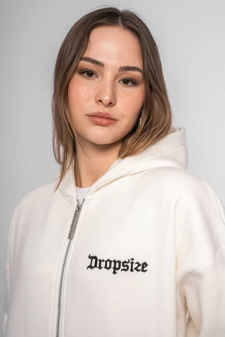 Discount Dropsize Super Heavy Oversize Logo Zip Hoodie Cream White