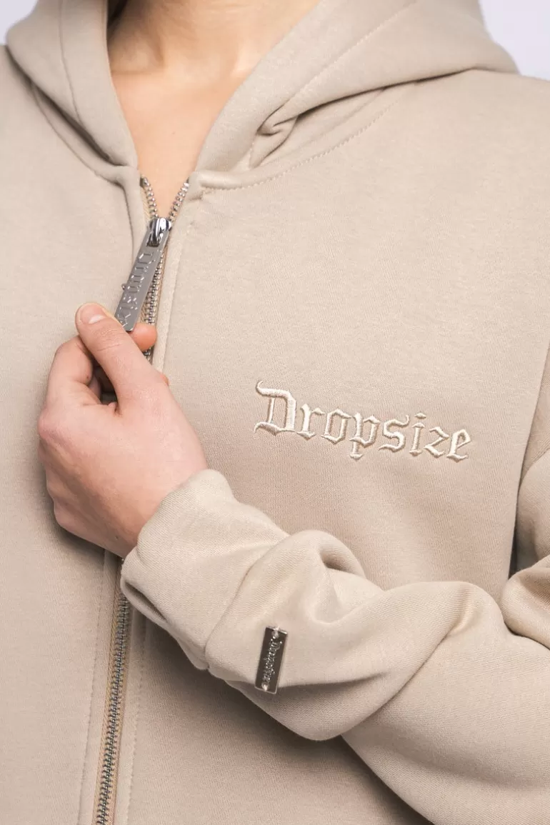 Shop Dropsize Super Heavy Oversize Logo Zip Hoodie Light Brown