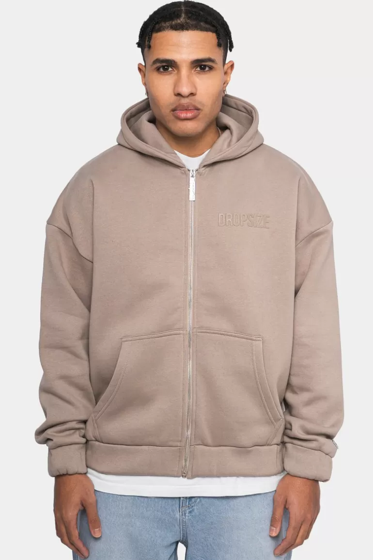 Cheap Dropsize Super Heavy Oversize Logo Zip Hoodie Simply Taupe